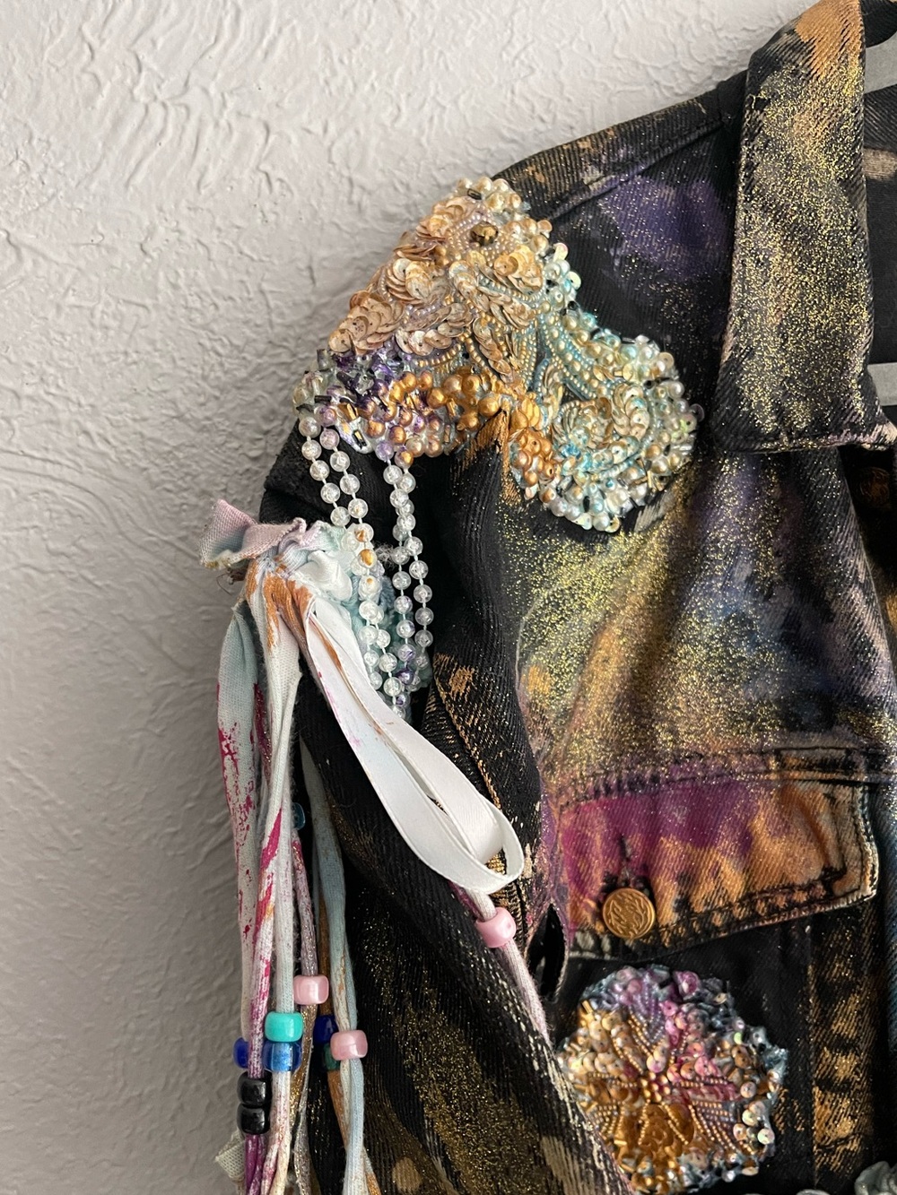 Vintage Catika Wearable Art Jacket Embellished Beaded Fringe Patchwork S/M - Picture 5 of 9